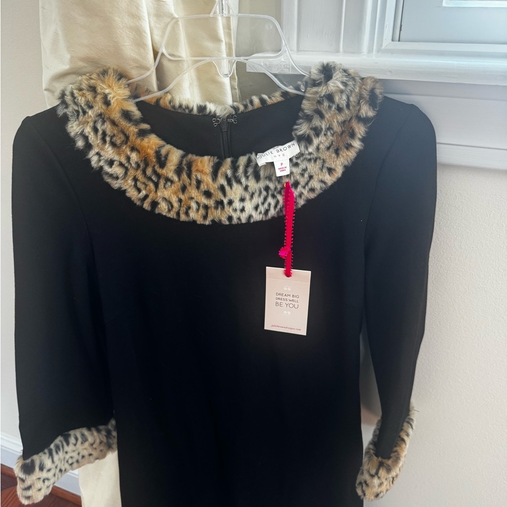 Julie Brown NWT Black Knit Dress with Leopard Print Trim XS P - Picture 2 of 4